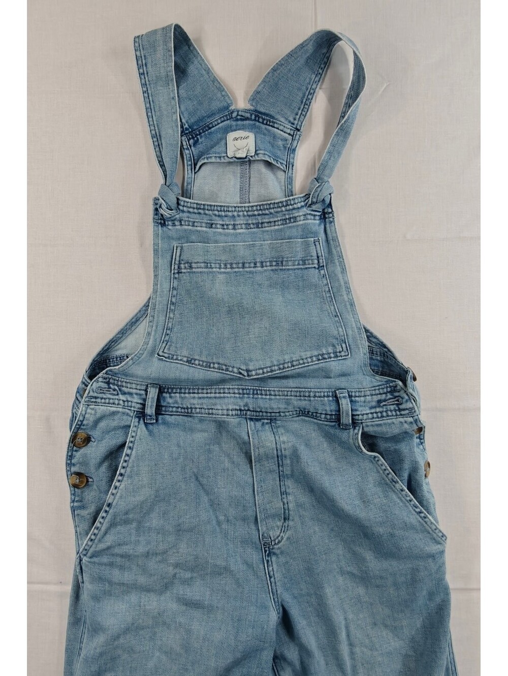 Aerie Light Wash Denim Overalls with Frayed Hem, Size M